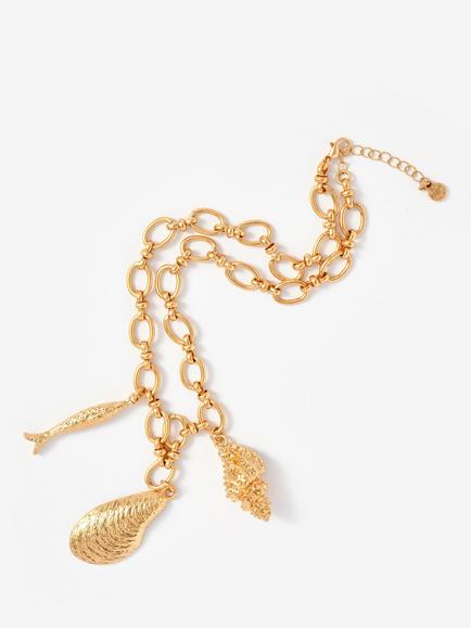 Mint Velvet Statement Shell Charm Necklace - view 2, Gold