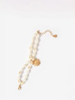 Mint Velvet Double Layered Charm Bracelet, Gold/Cream - view 2, Gold/Cream