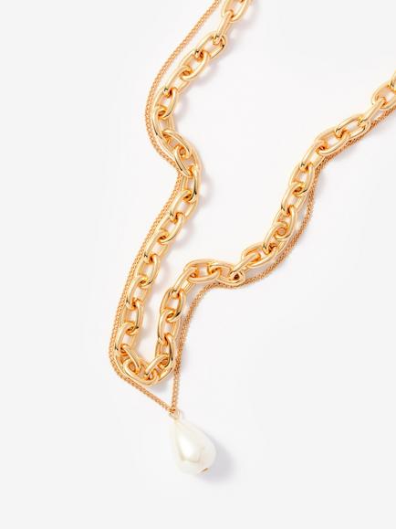 Mint Velvet Double Layer Link Chain Necklace, Gold - view 2, Gold