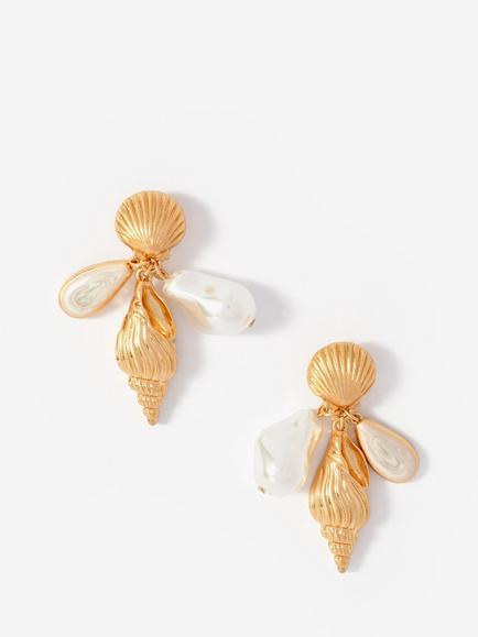 Mint Velvet Pearl Drop Shell Earrings, Gold