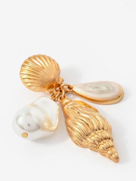 Mint Velvet Pearl Drop Shell Earrings - view 2, Gold
