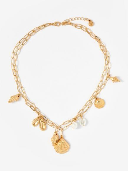 Mint Velvet Layered Charm Necklace, Gold, Gold