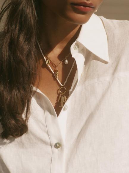 Mint Velvet Fish Charm Necklace, Gold - view 2, Gold