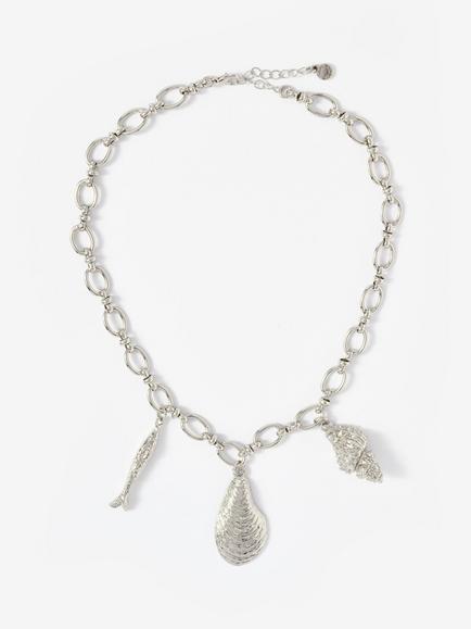 Mint Velvet Statement Shell Charm Necklace, Silver