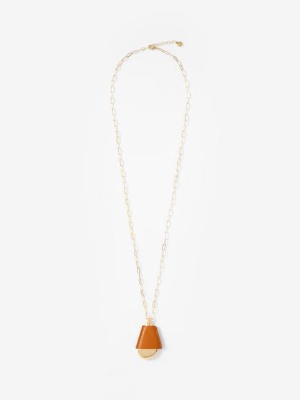 Mint Velvet Faux Leather Pendant Necklace, Gold/Orange, Gold/Orange