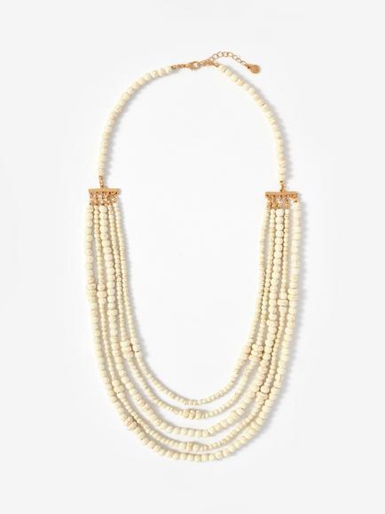 Mint Velvet Beaded Layered Necklace, Ivory/Gold, Ivory/Gold