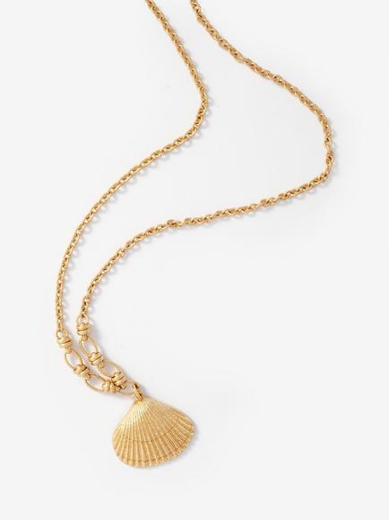 Mint Velvet Shell Pendant Necklace, Gold - view 2, Gold
