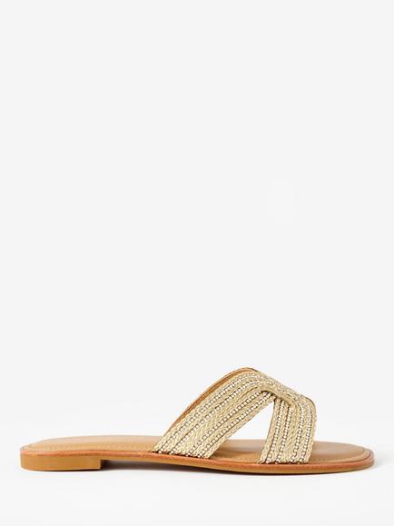 Mint Velvet Darcy Metallic Detail Slider Sandals, Gold, Gold