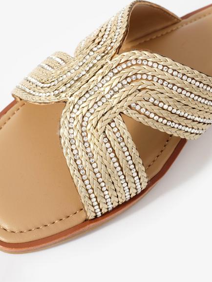 Mint Velvet Darcy Metallic Detail Slider Sandals, Gold - view 2, Gold