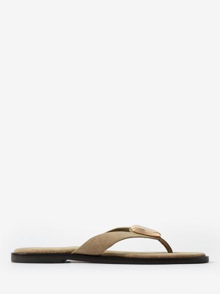 Mint Velvet Nova Suede Flip Flops, Green Khaki, Green Khaki