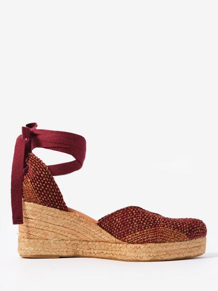 Mint Velvet Amelia Woven Wedge Heel Espadrille Sandals, Burgundy