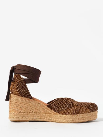 Mint Velvet Amelia Woven Wedge Heel Espadrille Sandals, Brown
