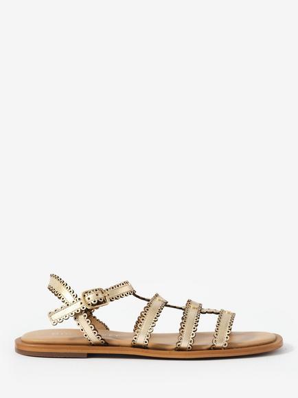 Mint Velvet Nicola Scallop Trim Leather Gladiator Sandals, Gold
