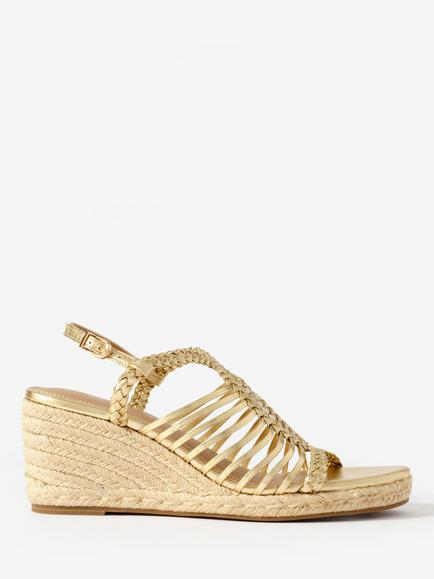 Mint Velvet Lizzy Rope Detail Wedge Heel Espadrille Sandals, Gold, Gold