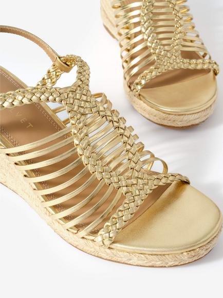 Mint Velvet Lizzy Rope Detail Wedge Heel Espadrille Sandals, Gold - view 2, Gold