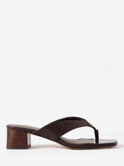 Mint Velvet Millie Leather Block Heel Flip Flops, Brown, Brown