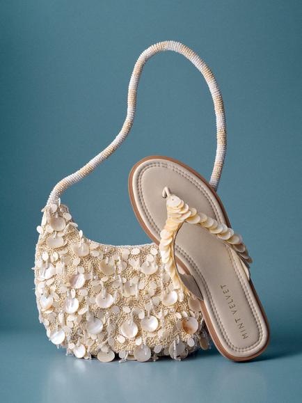 Mint Velvet Freya Pearl Detail Flip Flops, Natural Cream - view 2, Natural Cream