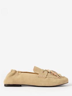 Mint Velvet Indie Suede Beaded Loafers, Natural Taupe, Natural Taupe