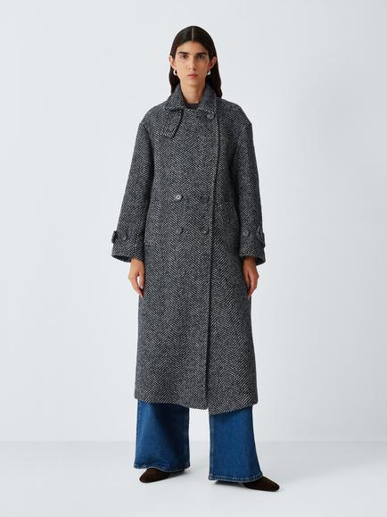 AND/OR Wool Blend Herringbone Double Breasted Coat, Multi, Multi