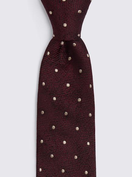 Moss Polka Dot Silk Tie, Burgundy - view 2, Burgundy