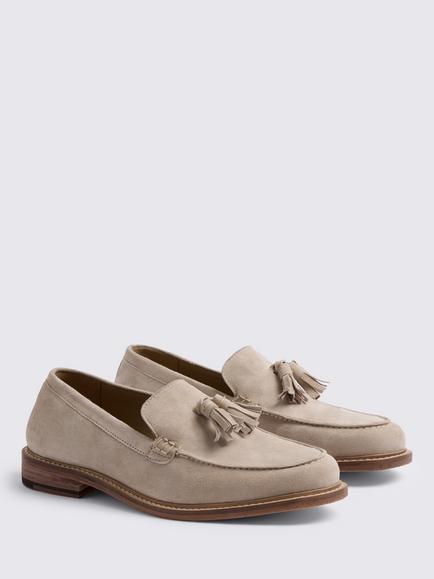 Moss Finchley Suede Tassel Loafers, Stone - view 2, Stone