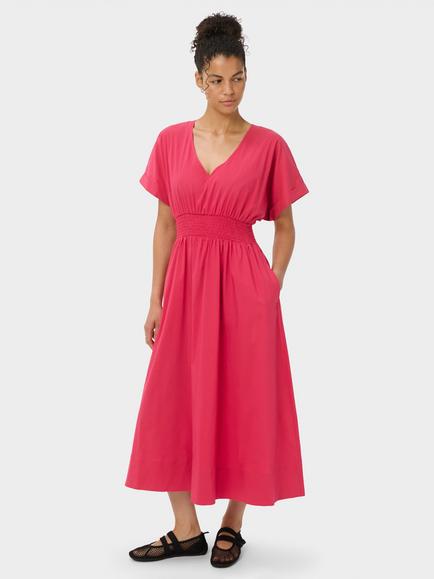 Sweaty Betty Cotton Rich V-Neck Short Sleeve Midi Dress, Crimson Red, Crimson Red