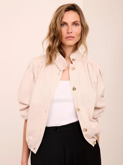Mint Velvet High Neck Puff Shoulder Jacket, Natural Cream, Natural Cream