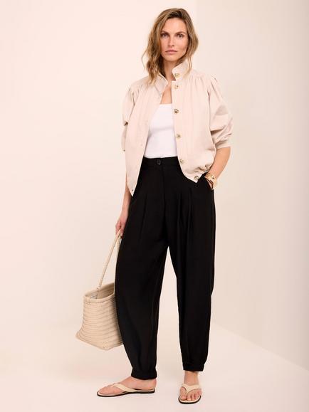 Mint Velvet High Neck Puff Shoulder Jacket, Natural Cream - view 2, Natural Cream