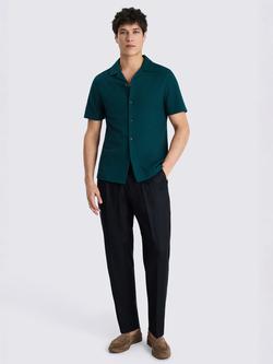 Moss Regular Fit Knitted Cuban Collar Shirt, Emerald Green - view 2, Emerald Green