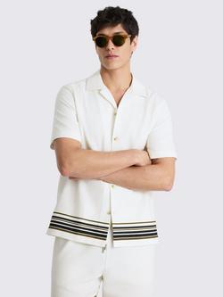 Moss Stripe Cotton Cuban Collar Shirt, Cream/Multi, Cream Multi