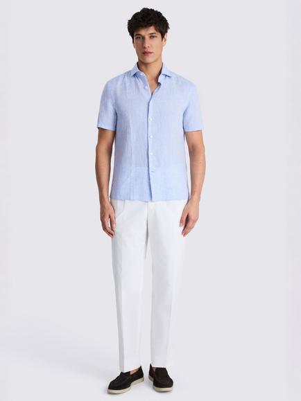 Moss Short Sleeve Regular Fit Linen Shirt - view 2, Sky Blue