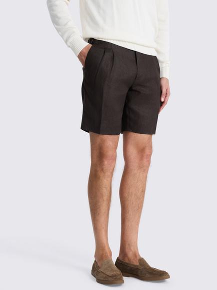 Moss Linen Blend Twill Shorts, Brown