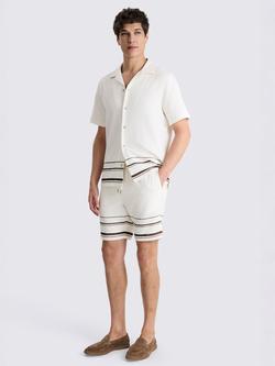 Moss Stripe Cotton Shorts, Dark Brown - view 2, Dark Brown