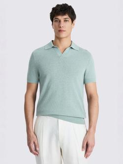 Moss Linen Blend Skipper Polo Shirt, Aqua Blue