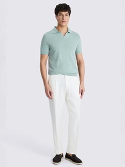 Moss Linen Blend Skipper Polo Shirt - view 2, Aqua Blue