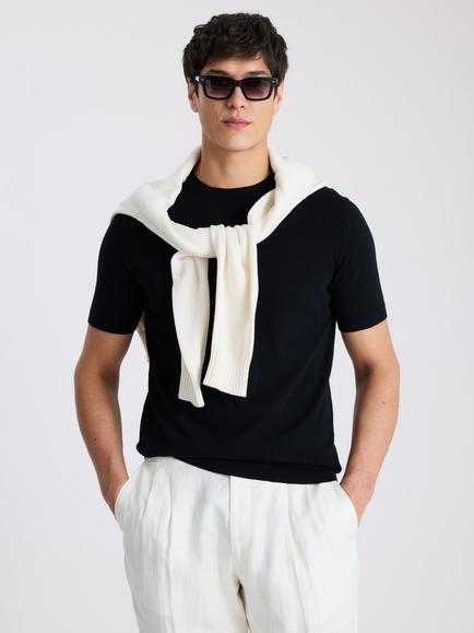 Moss Linen Blend Crew Neck T-Shirt, Black