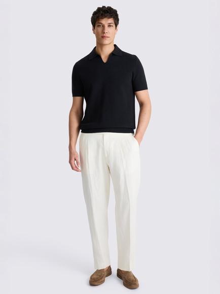 Moss Linen Blend Milano Skipper Polo Shirt - view 2, Black