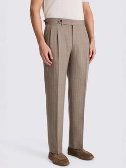 Moss Pleated Vertical Stripe Wool Trousers, Taupe, Taupe