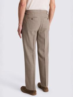 Moss Pleated Vertical Stripe Wool Trousers, Taupe - view 2, Taupe