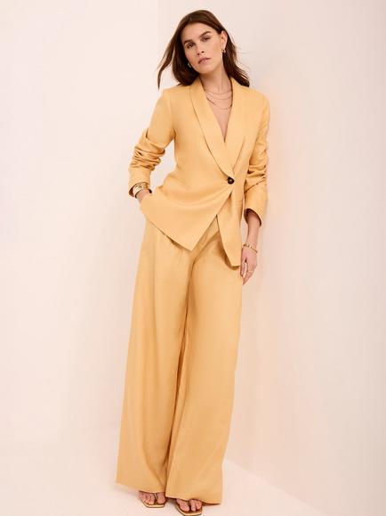 Mint Velvet Ramie Single Breasted Blazer, Yellow, Yellow
