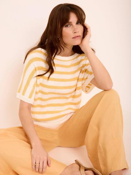 Mint Velvet Stripe Knit Top, Yellow - view 2, Yellow