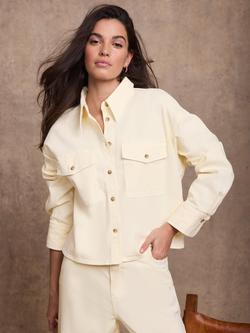 Mint Velvet Cropped Denim Shirt, Yellow - view 2, Yellow