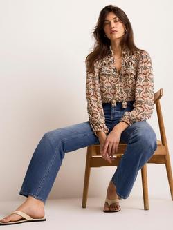 Mint Velvet Ruffle Bib Floral Top, Brown/Multi - view 2, Brown/Multi