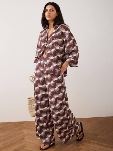 Mint Velvet V-Neck Graphic Print Shirt, Red Burgundy - view 2, Red Burgundy