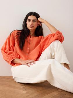 Mint Velvet Crew Neck Batwing Shirt, Orange, Orange