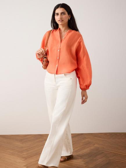 Mint Velvet Crew Neck Batwing Shirt, Orange - view 2, Orange