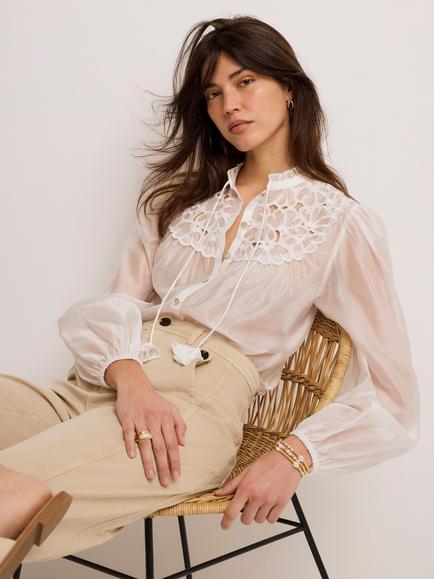 Mint Velvet Floral Cutwork Detail Blouse, White Ivory, White Ivory