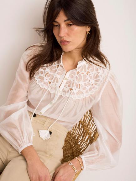 Mint Velvet Floral Cutwork Detail Blouse, White Ivory - view 2, White Ivory