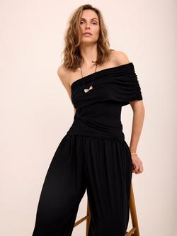 Mint Velvet One Shoulder Draped Top, Black, Black