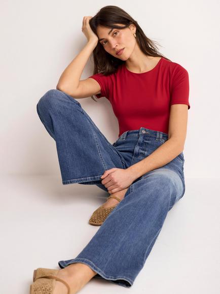 Mint Velvet Short Sleeve Layering Top, Red, Red